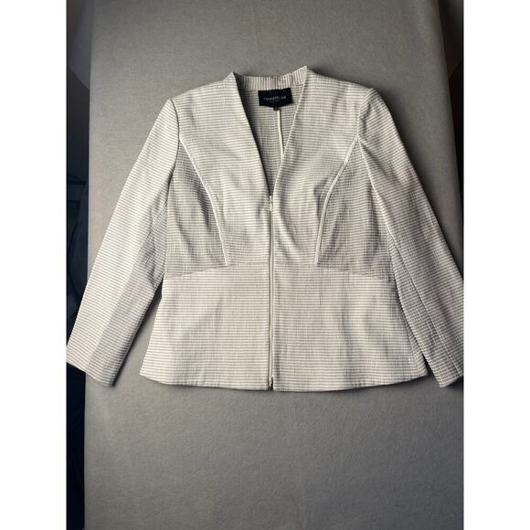 Lafayette 148 B&W textured stitched double zipper coat, Size 12 - Picture 1 of 6